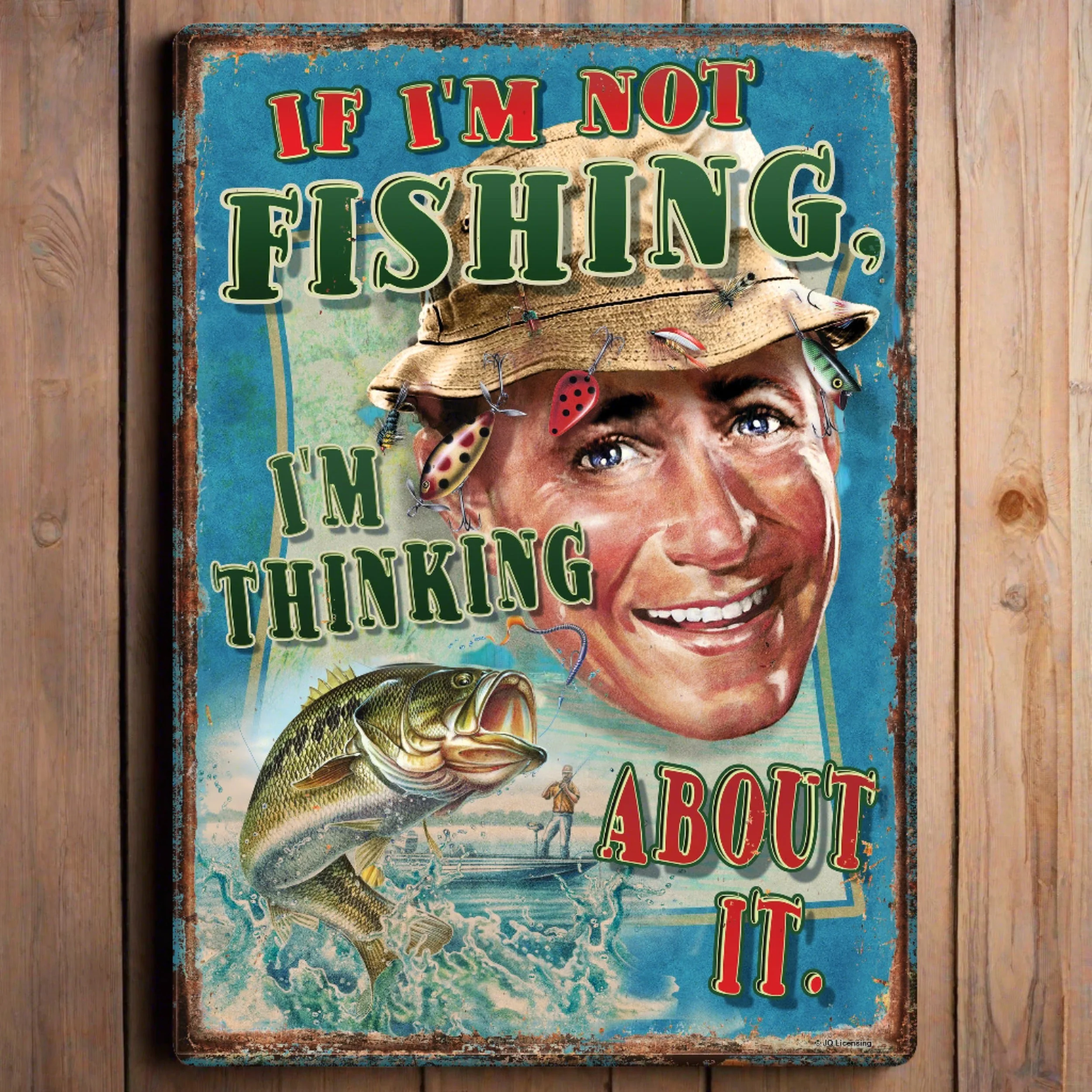 Tin Sign 12in x 17in-Think Fishing - Image 1