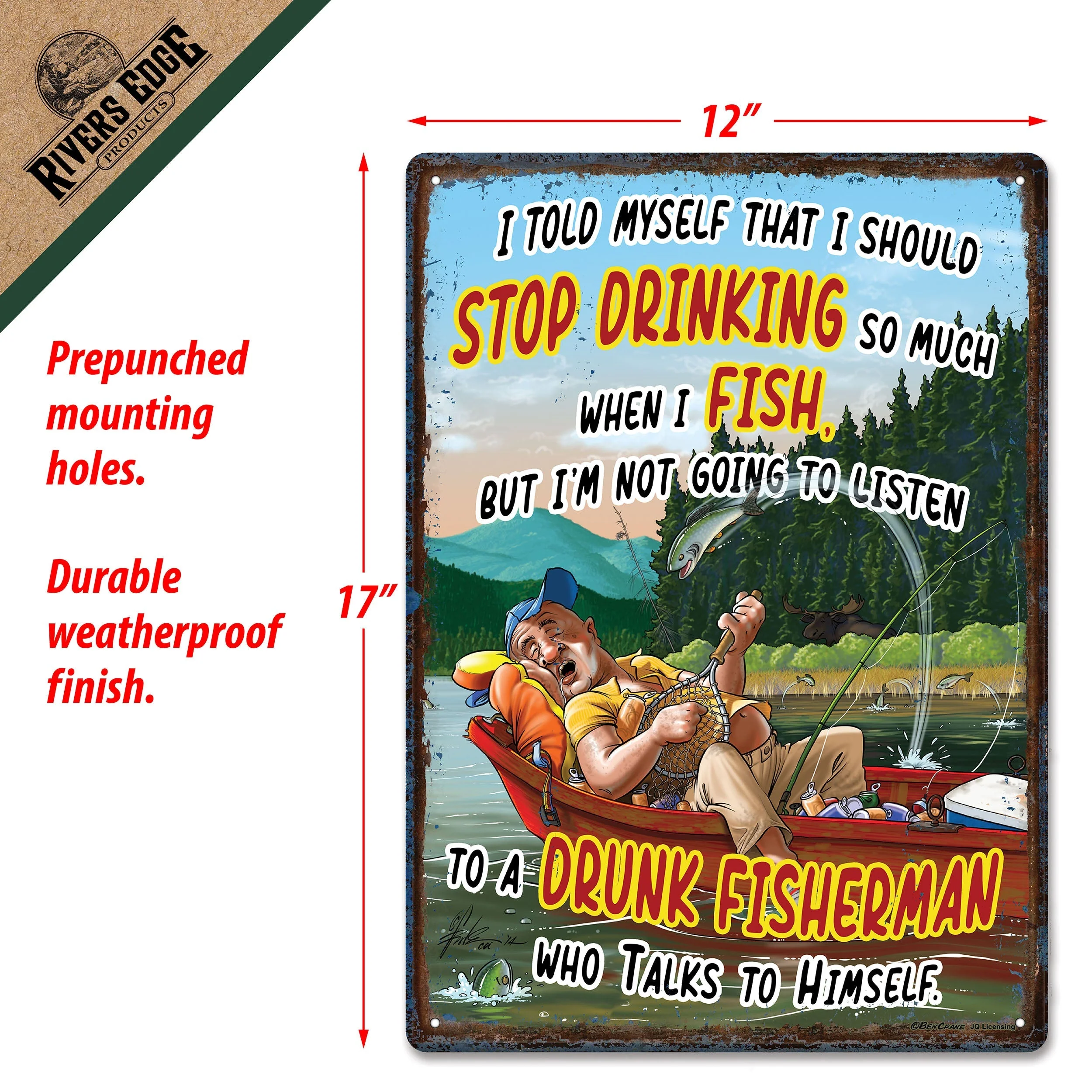 Tin Sign 12in x 17in-Fishing Drinking - Image 3
