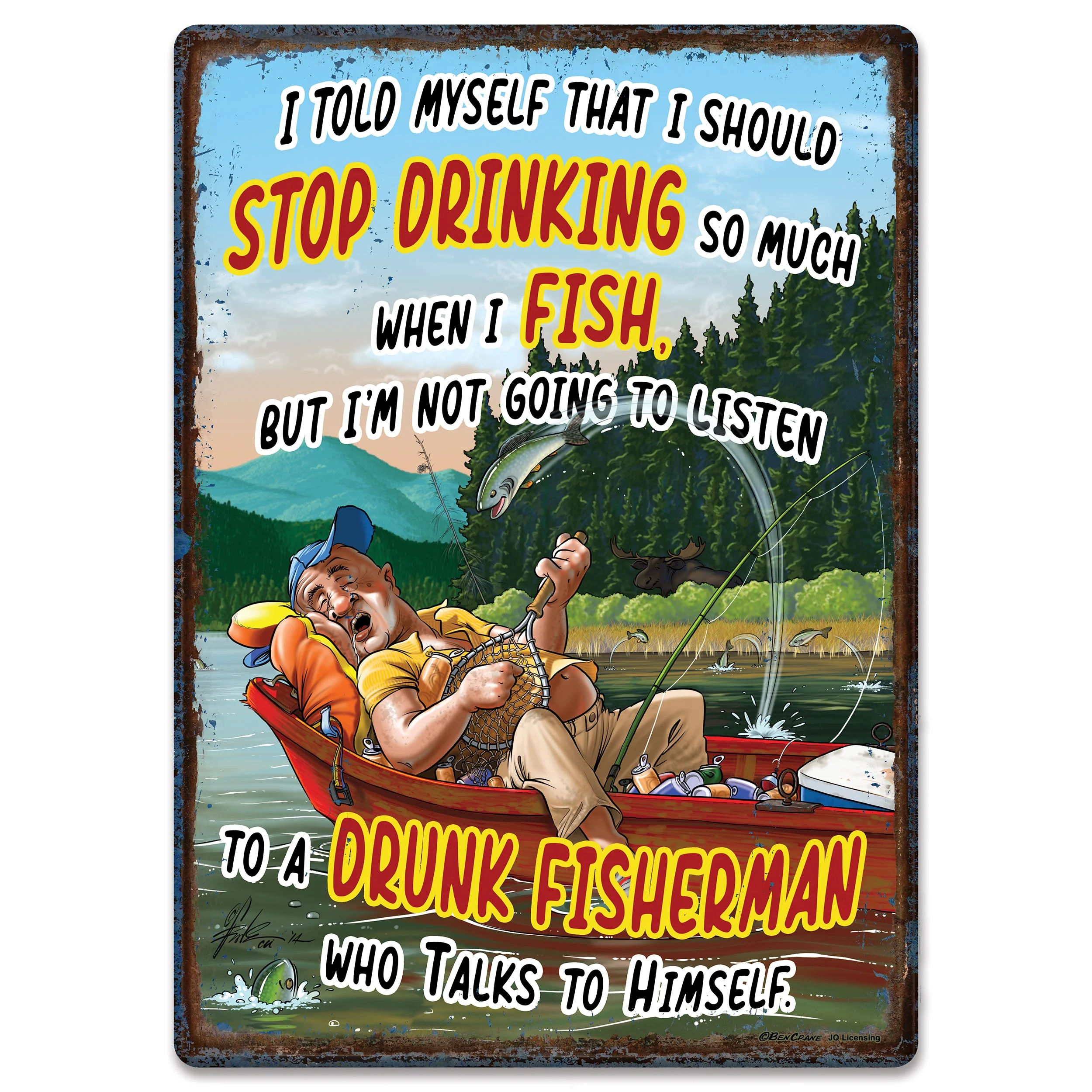 Tin Sign 12in x 17in-Fishing Drinking - Image 1