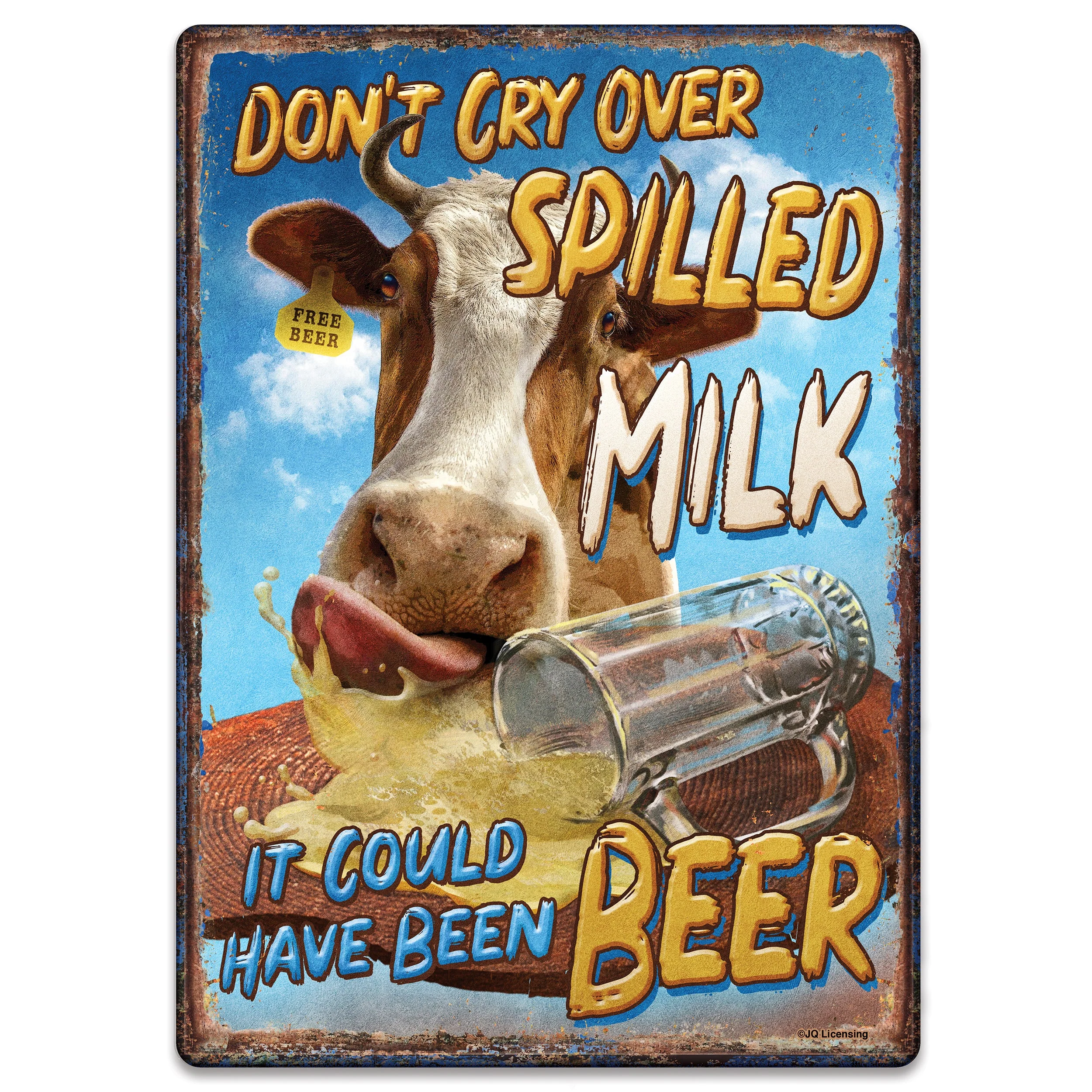 Metal Tin Signs, Funny, Vintage, Personalized 12-Inch x 17-Inch - Milk Beer - Image 1
