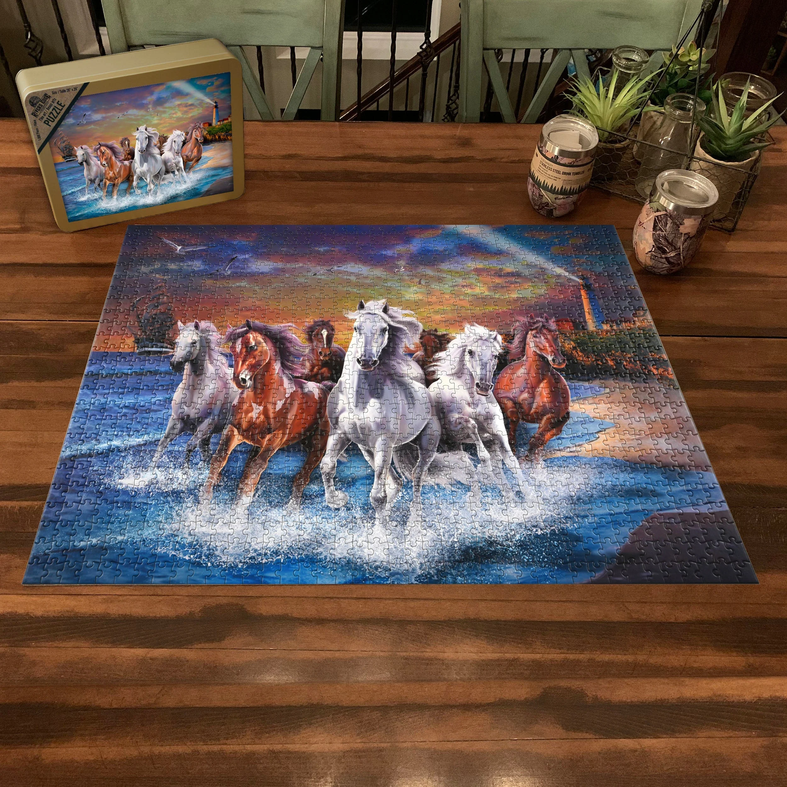 Puzzle in Tin 1000-Piece-Horses on Seashore - Image 3