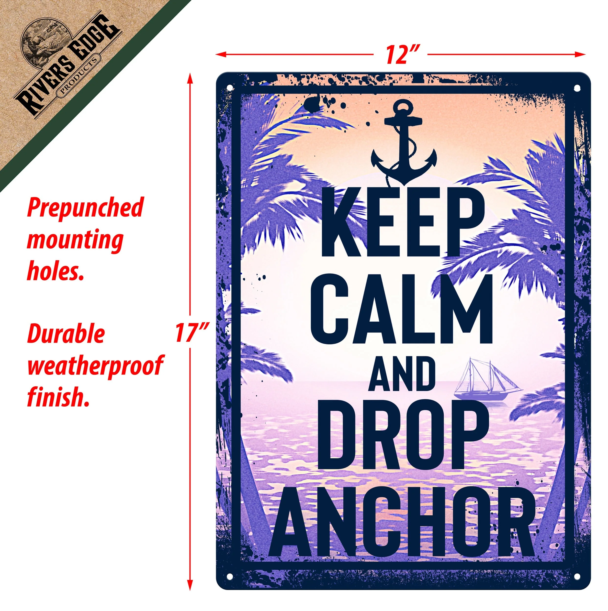 Tin Sign 12in x 17in-Keep Calm and Drop Anchor - Image 2