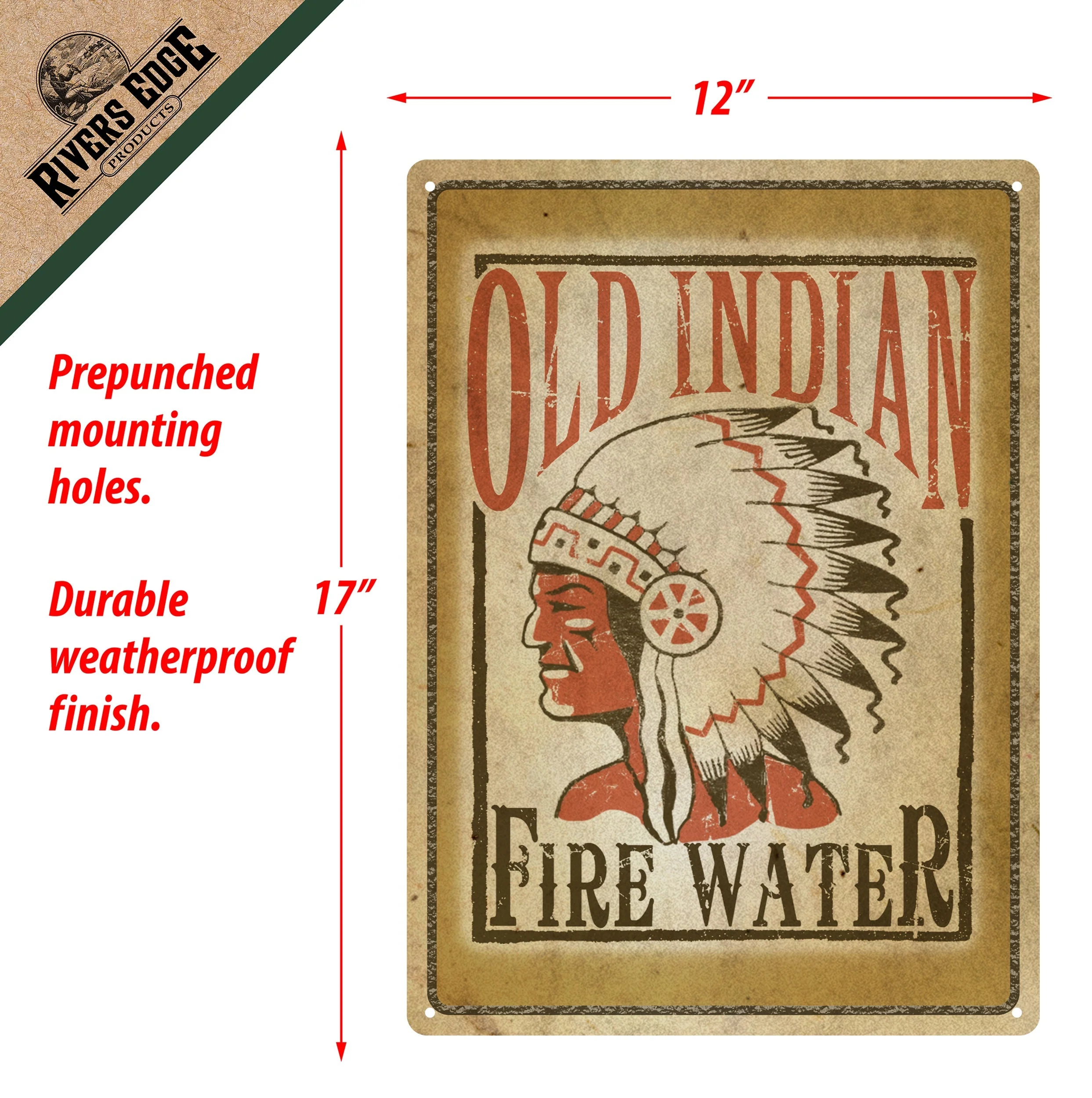 Tin Sign 12in x 17in-Old Indian Fire Water - Image 2