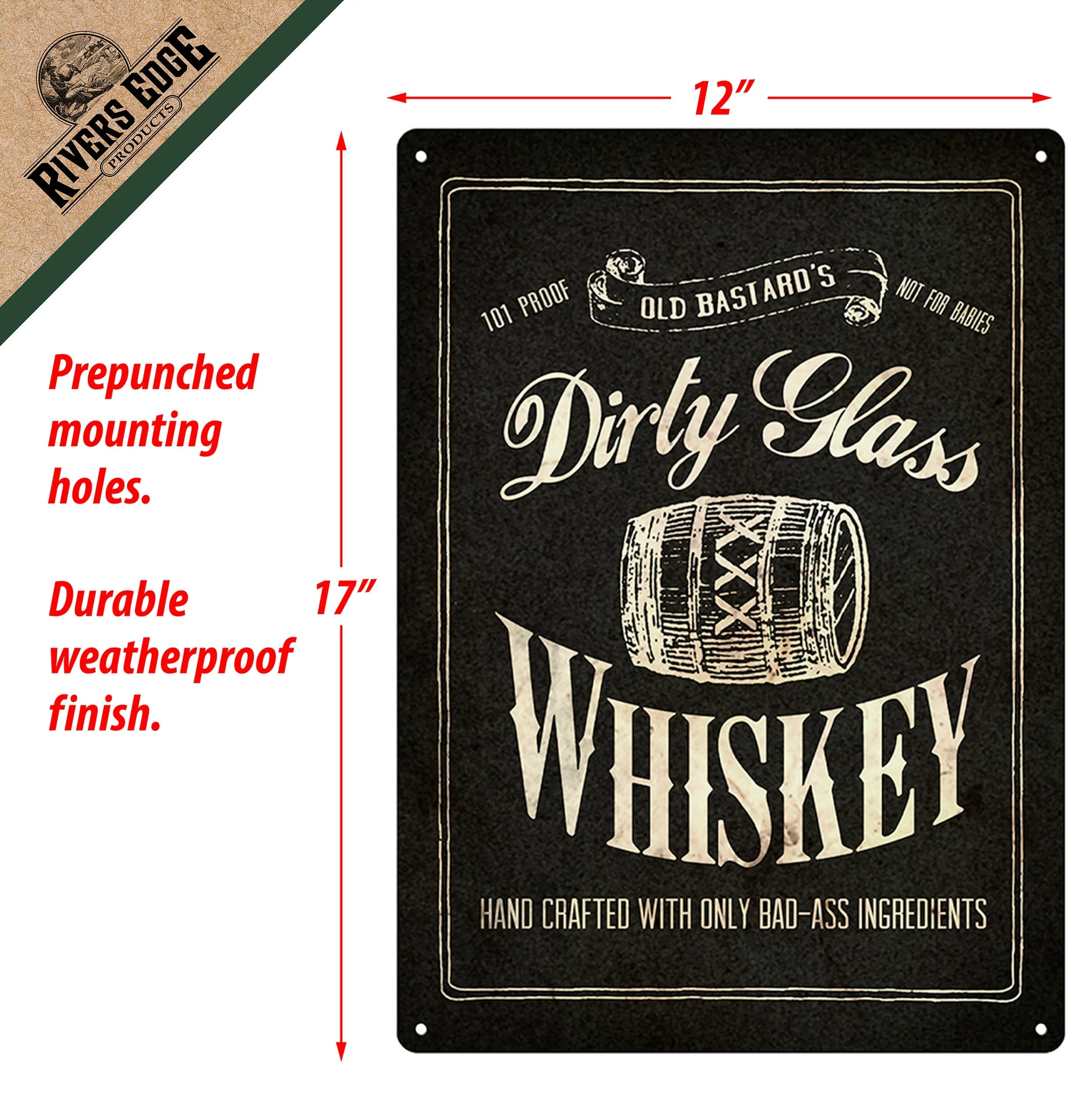 Tin Sign 12in x 17in-Dirty Glass Whiskey - Image 2