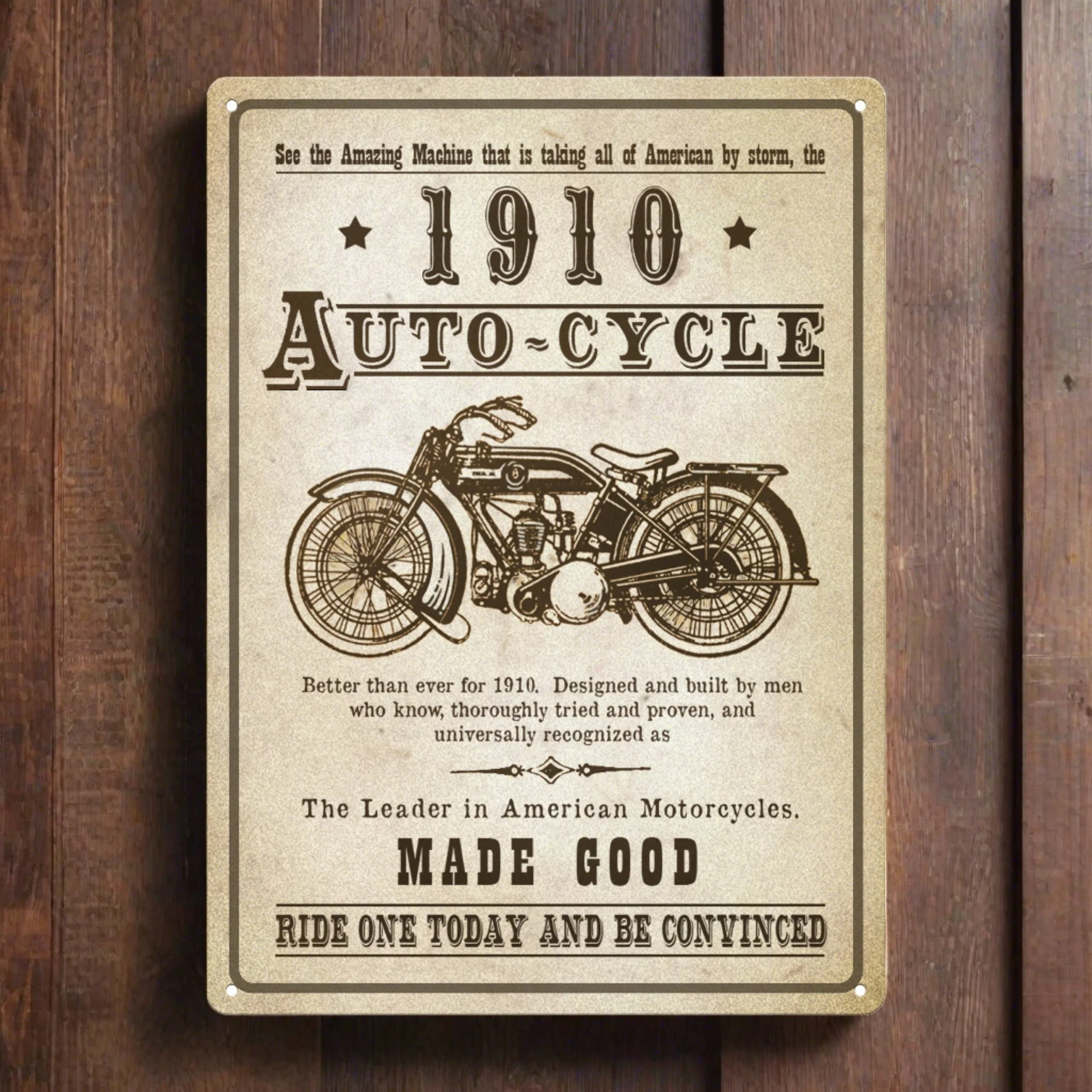Tin Sign 12in x 17in-1910 Auto-Cycle - Image 1