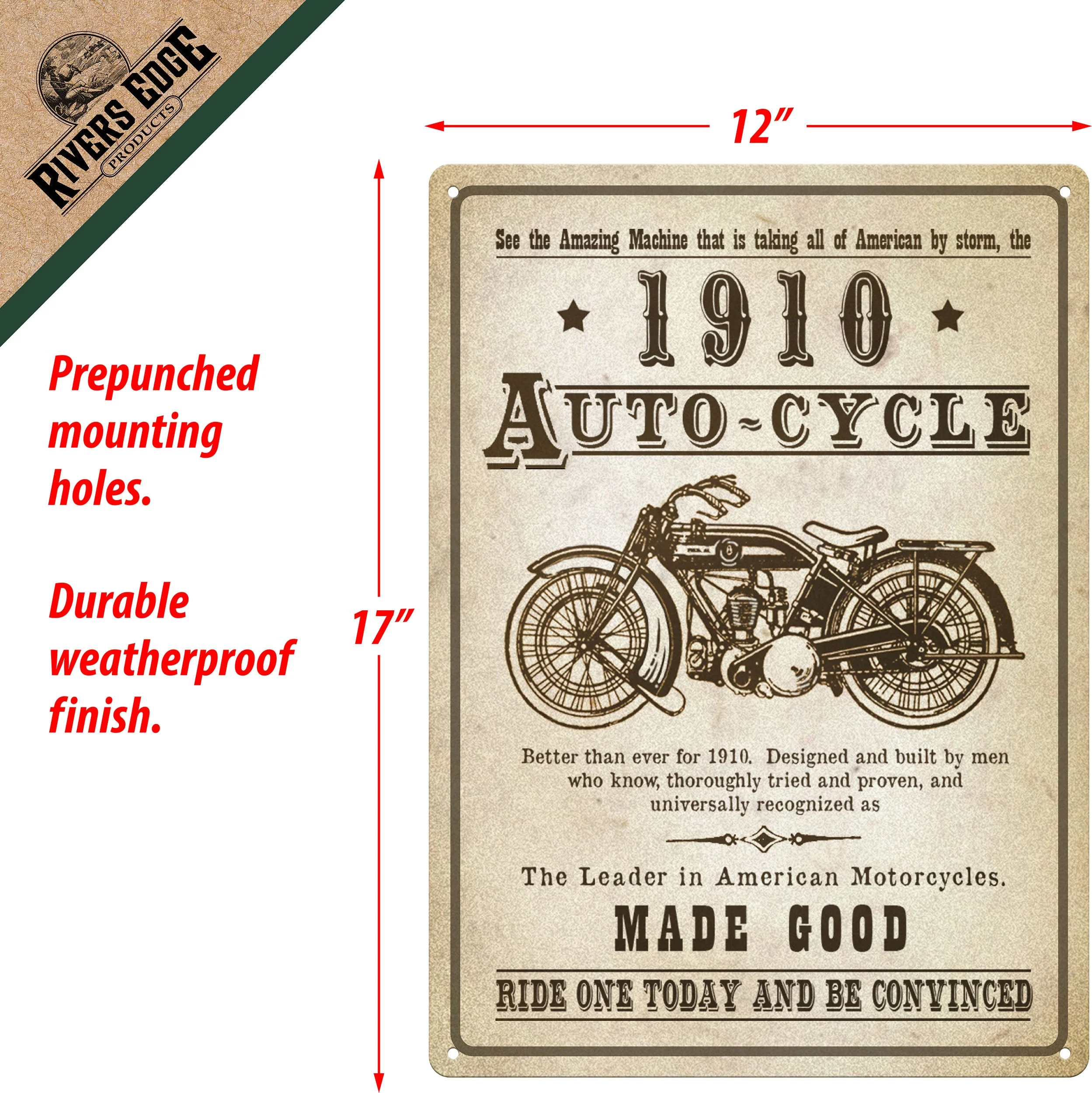 Tin Sign 12in x 17in-1910 Auto-Cycle - Image 2