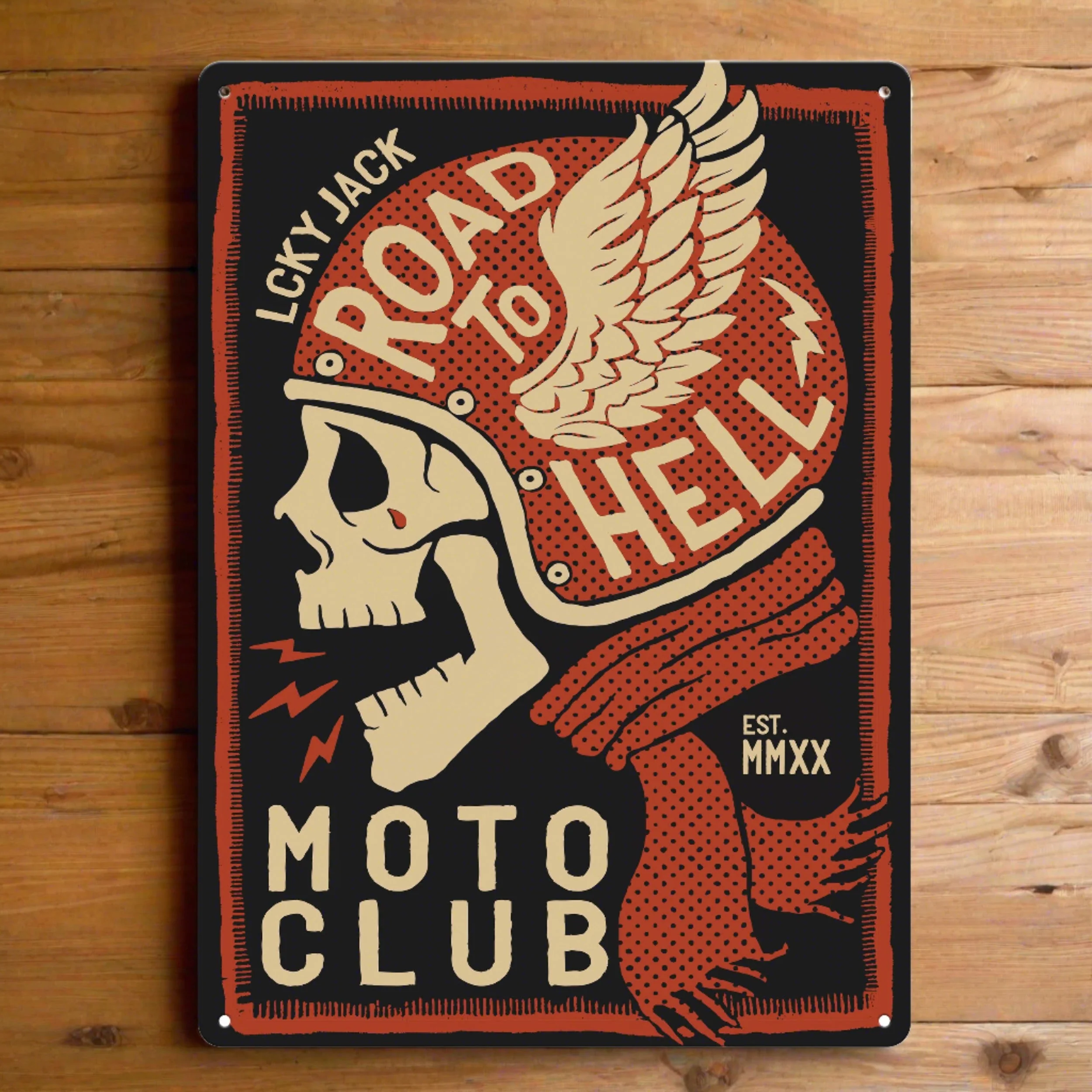 Tin Sign 12in x 17in-Skull Moto Club - Image 1