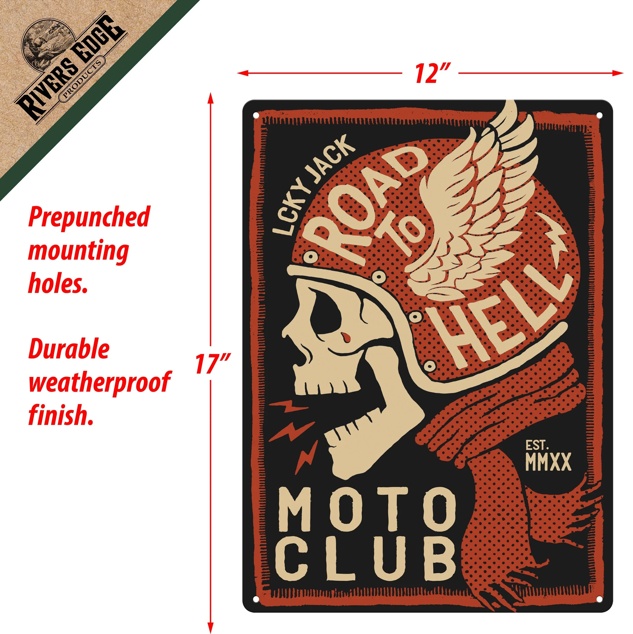 Tin Sign 12in x 17in-Skull Moto Club - Image 2
