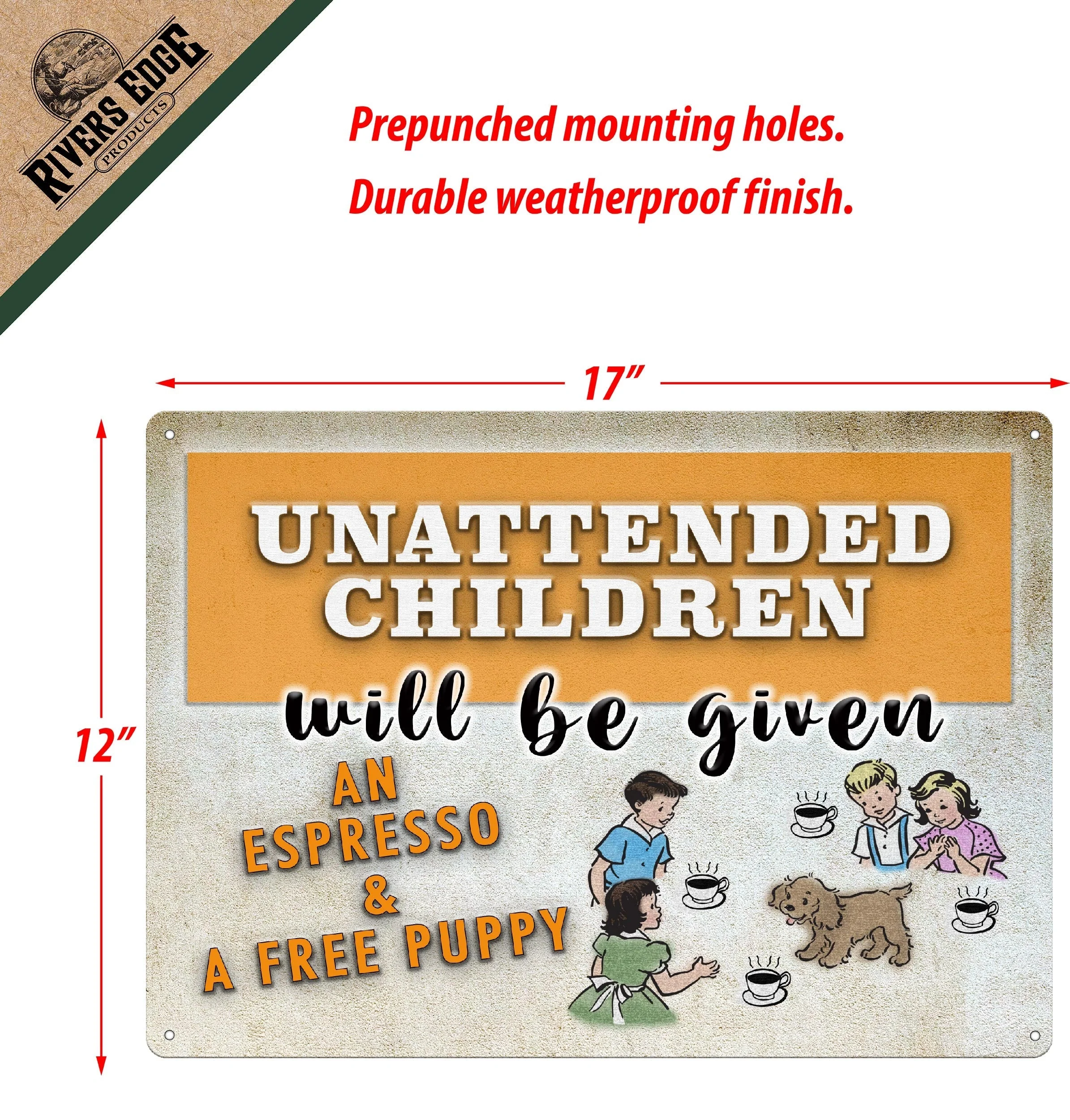 Tin Sign 12in x 17in-Unattended Children - Image 2