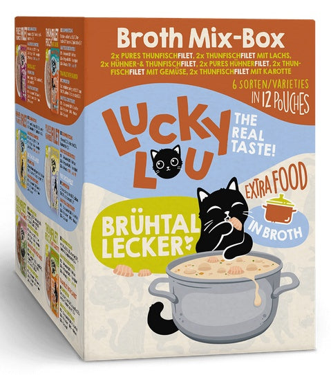 Lucky Lou Extrafood Broth-Mix-Box multipack - 12 saszetek filecików w aromatycznym bulionie - Image 2
