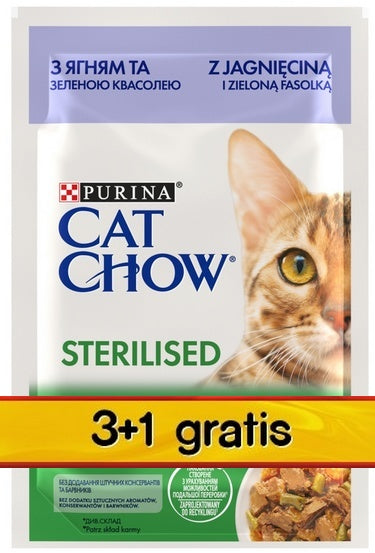 Purina Cat Chow Sterilised jagnięcina w sosie – multipak 3+1 GRATIS 4×85 g