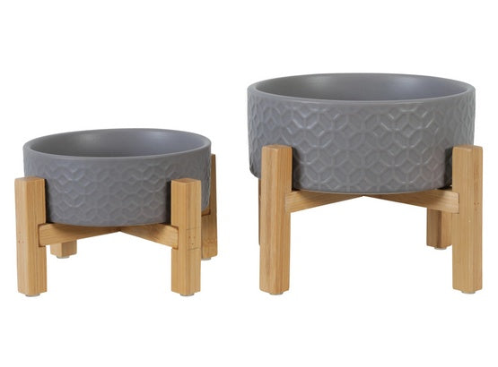 Zolux miska ceramiczna Keramo Solo 700 ml szara - stabilna na bambusowym stojaku - Image 2