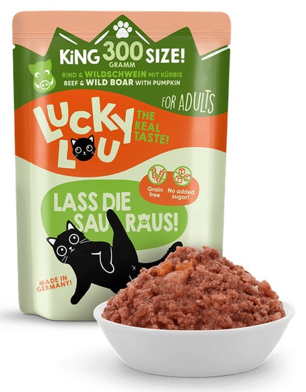 Lucky Lou Lifestage Adult wołowina i dzik saszetka 300 g - ponad 94% składników mięsnych - Image 1