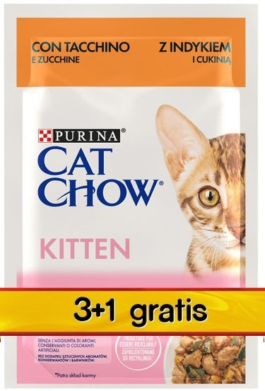 Purina Cat Chow Kitten indyk i cukinia w galaretce - pakiet 3+1 GRATIS - Image 1