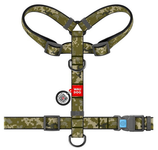 Collar WauDog Nylon Szelki nylonowe anatomiczne w kształcie litery H, z QR-paszportem, plastikowy fastex, wzór MILITARY, rozmiar L 25mm - Image 2