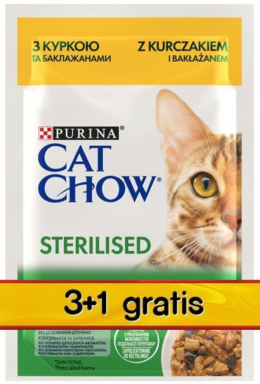Purina Cat Chow Sterilised kurczak w sosie – multipak 3+1 GRATIS 4×85 g