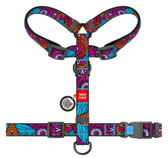 Collar WauDog Nylon Szelki nylonowe anatomiczne w kształcie litery H, z QR-paszportem, plastikowy fastex, wzór LATO, rozmiar S 15mm - Image 2