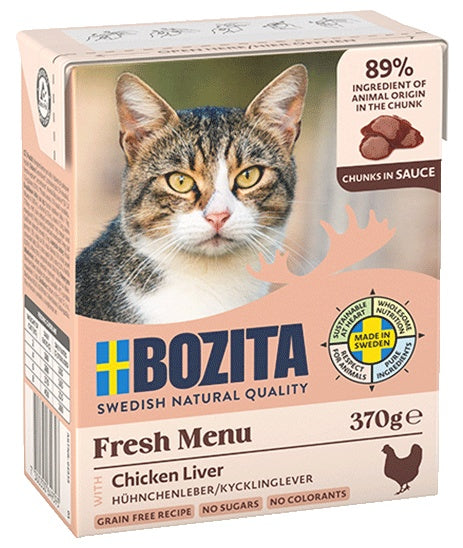 Bozita z wątróbką kurczaka kawałki w sosie 370 g – 89% składników pochodzenia zwierzęcego w kawałkach