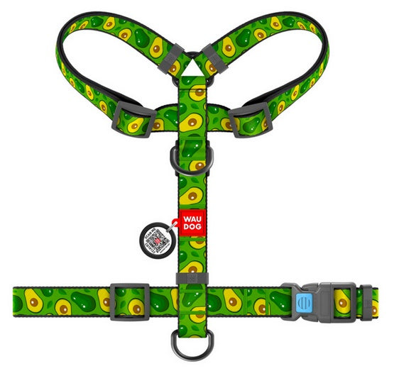 Collar WauDog Nylon Szelki nylonowe anatomiczne w kształcie litery H, z QR-paszportem, plastikowy fastex, wzór AWOKADO, rozmiar L 25mm - Image 2