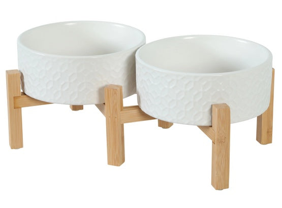 Zolux miska ceramiczna Keramo Duo 2x700 ml biała - stabilny stojak bambusowy - Image 2