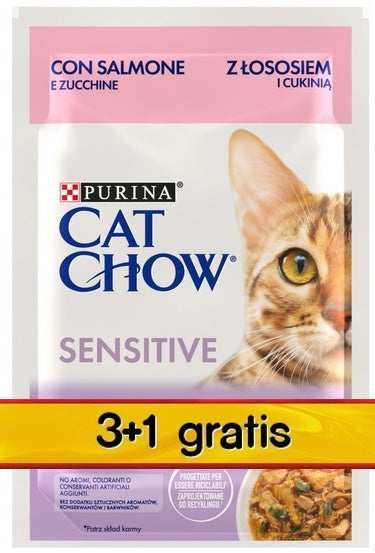 Purina Cat Chow Sensitive łosoś w sosie - zestaw saszetek 3+1 gratis 4x85 g - Image 1