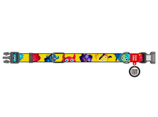 Collar WauDog Nylon Obroża nylonowa z QR-paszportem, plastikowy fastex, wzór FUTRZANE POTWORY, L 25mm/33-49cm - Image 2
