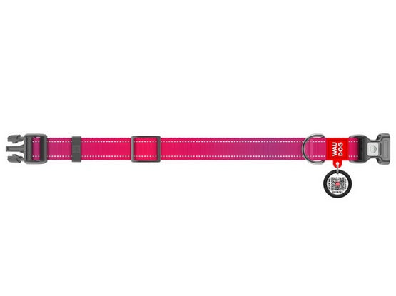 Collar WauDog Nylon Mono Obroża nylonowa odblaskowa z QR-paszportem, plastikowy fastex, S 15mm/25-35cm różowa - Image 2