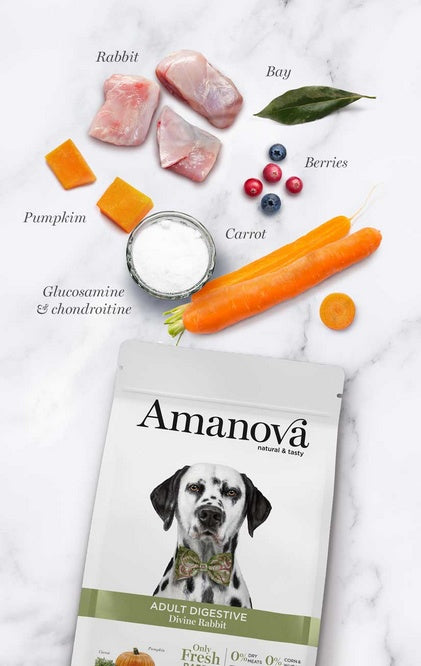 Amanova Dog Adult Digestive Divine Rabbit 10 kg - monobiałkowa receptura z 64% świeżego królika - Image 3