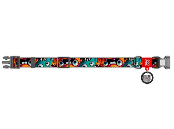Collar WauDog Nylon Obroża nylonowa z QR-paszportem, plastikowy fastex, wzór ZĘBATE POTWORY, L 25mm/33-49cm - Image 2