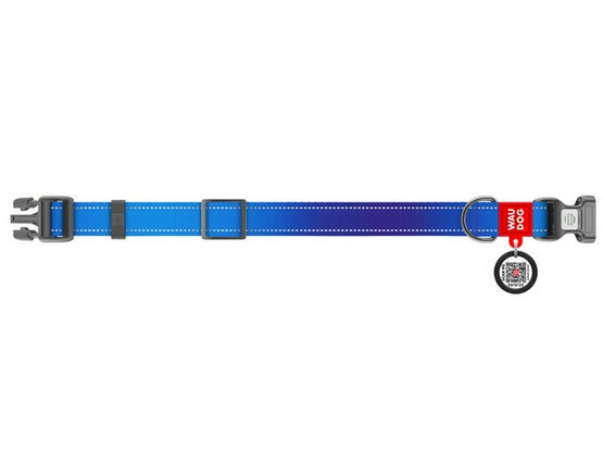 Collar WauDog Nylon Mono Obroża nylonowa odblaskowa z QR-paszportem, plastikowy fastex, L 25mm/33-49cm niebieska - Image 2