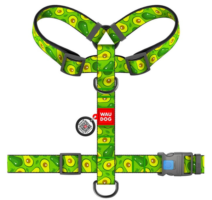 Collar WauDog Nylon Szelki nylonowe anatomiczne w kształcie litery H, z QR-paszportem, plastikowy fastex, wzór AWOKADO, rozmiar XL 35mm - Image 2