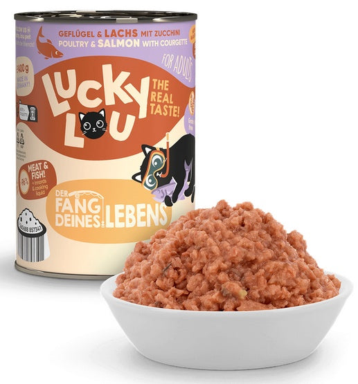 Lucky Lou Lifestage Adult Drób i łosoś puszka 400g - Image 2
