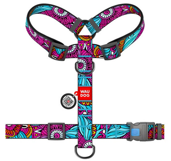 Collar WauDog Nylon Szelki nylonowe anatomiczne w kształcie litery H, z QR-paszportem, plastikowy fastex, wzór LATO, rozmiar XL 35mm - Image 2