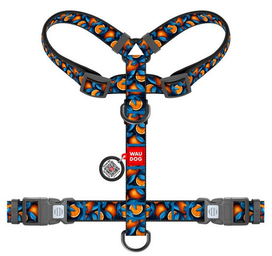 Collar WauDog Nylon Szelki nylonowe anatomiczne w kształcie litery H, z QR-paszportem, plastikowy fastex, wzór POMARAŃCZE, rozmiar S 15mm - Image 2