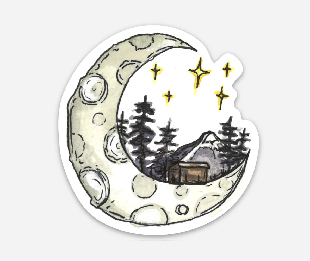 Moon and Cabin Sticker - Image 1