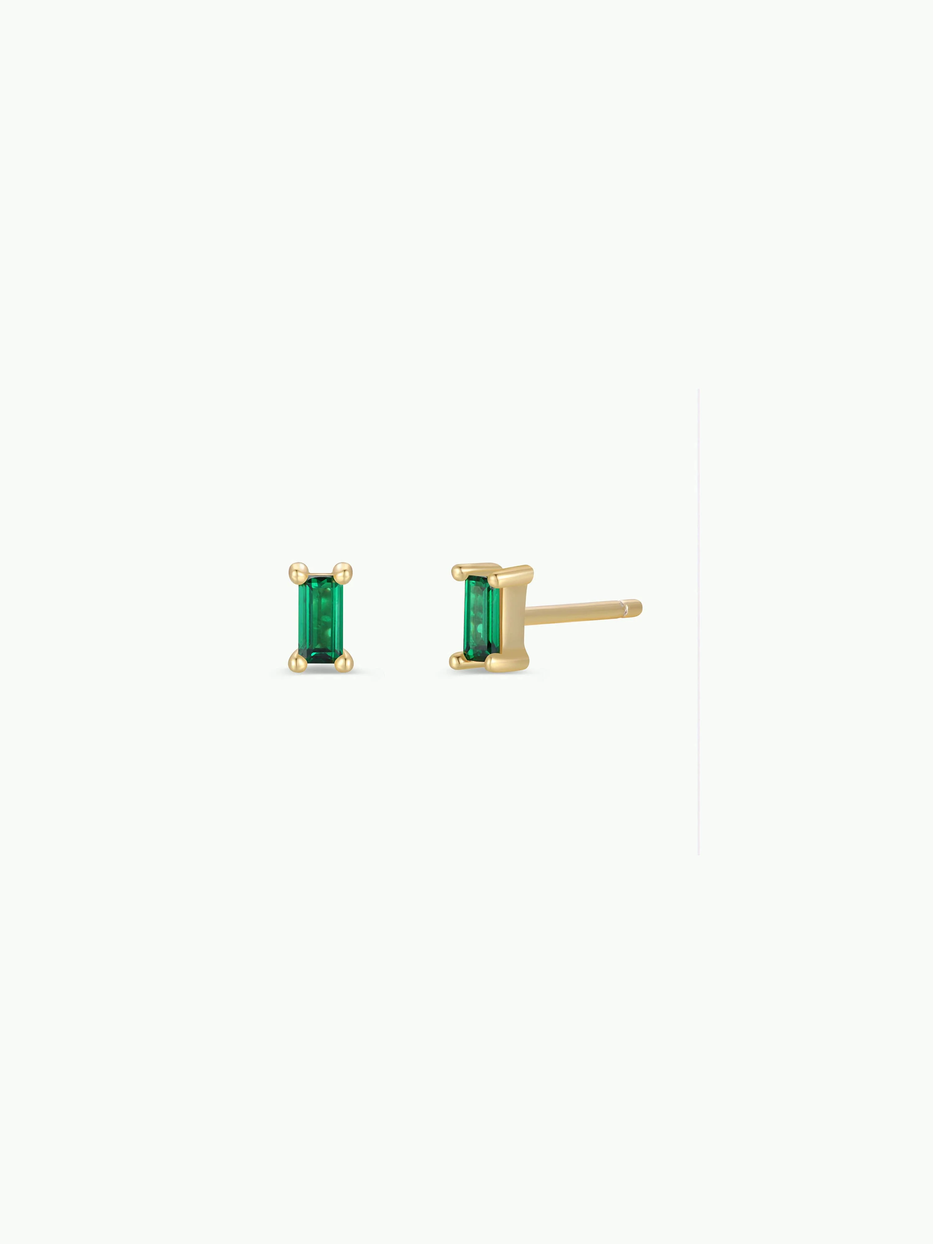 Baguette – Emerald – Gold Earrings