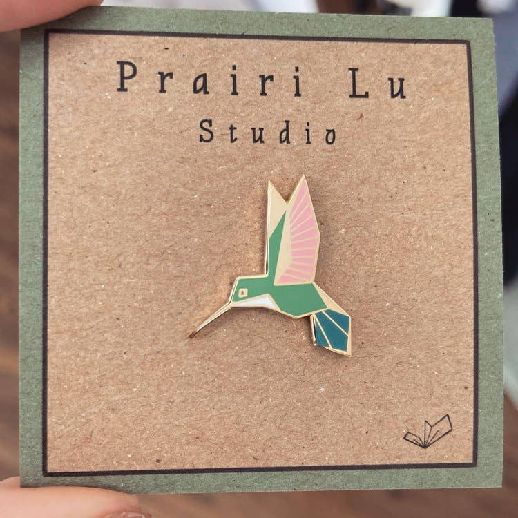 Female Ruby-Throated Hummingbird Enamel Pin - Image 2