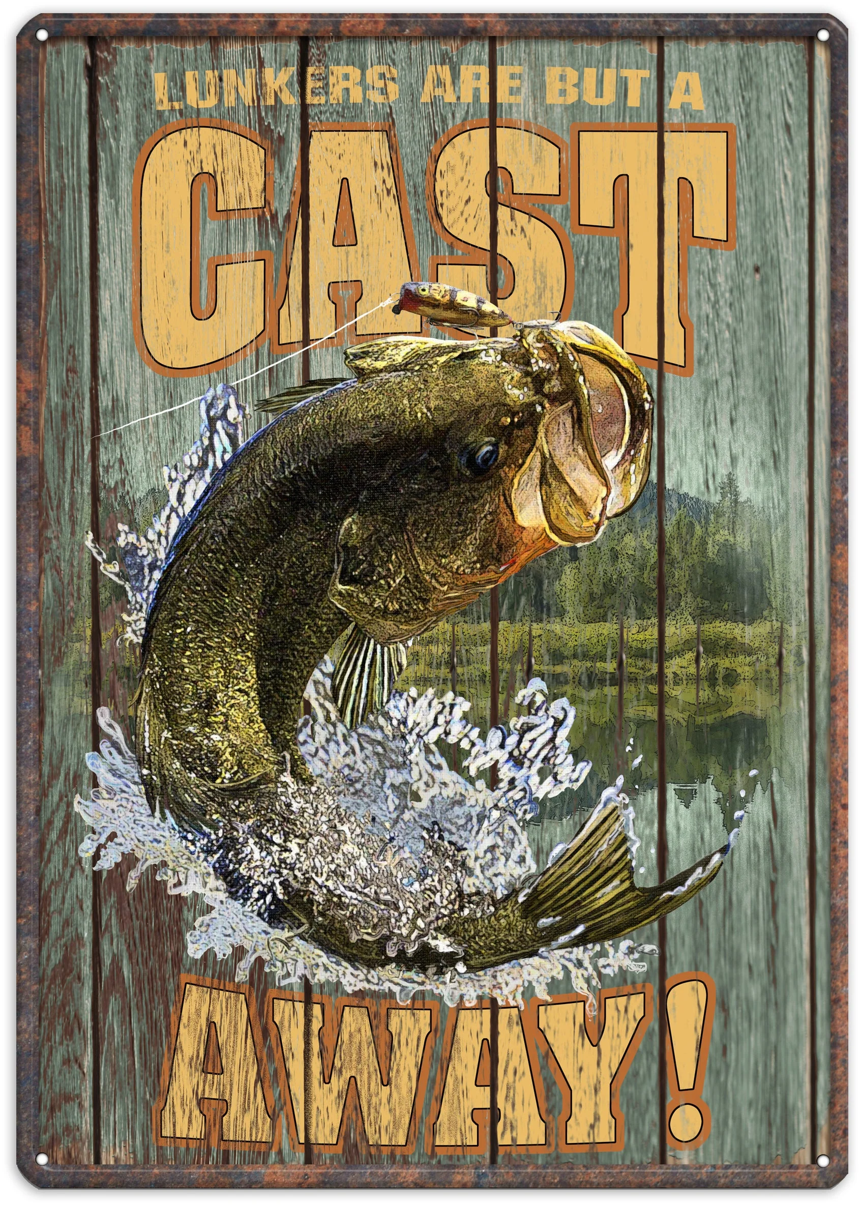 Tin Sign 12in x 17in-Lunkers Are A Cast Away - Image 1