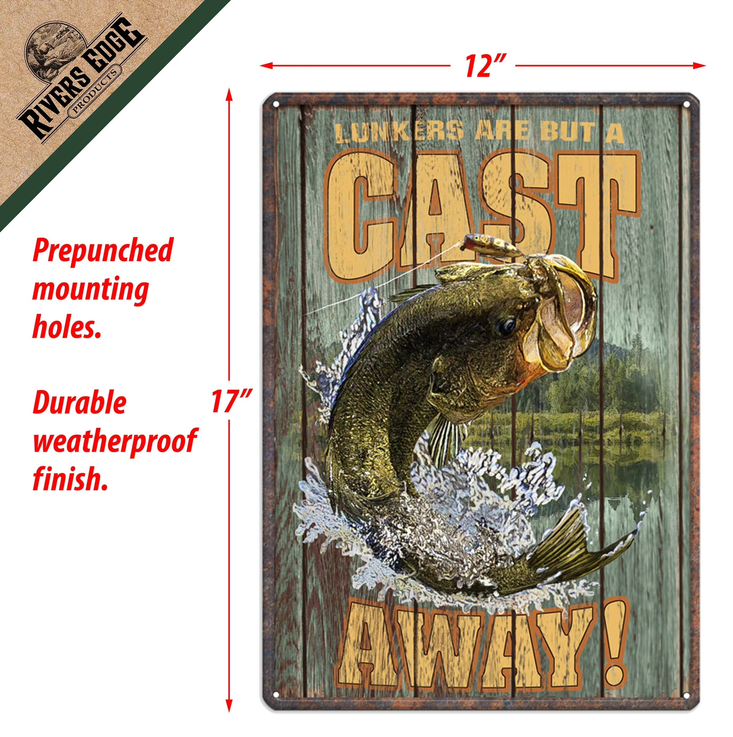 Tin Sign 12in x 17in-Lunkers Are A Cast Away - Image 2