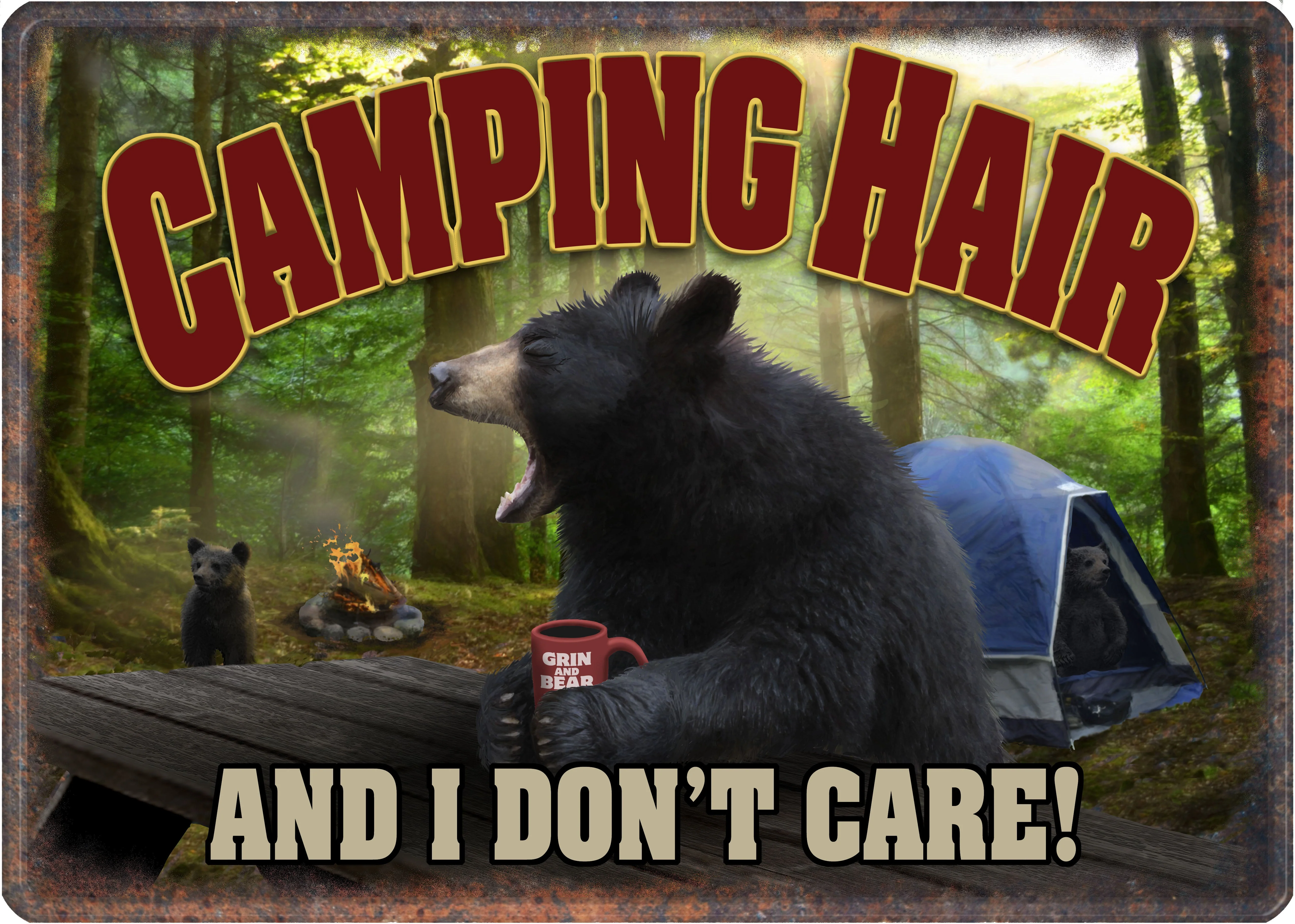 Tin Sign 12in x 17in-Camping Hair And I Dont Care - Image 1