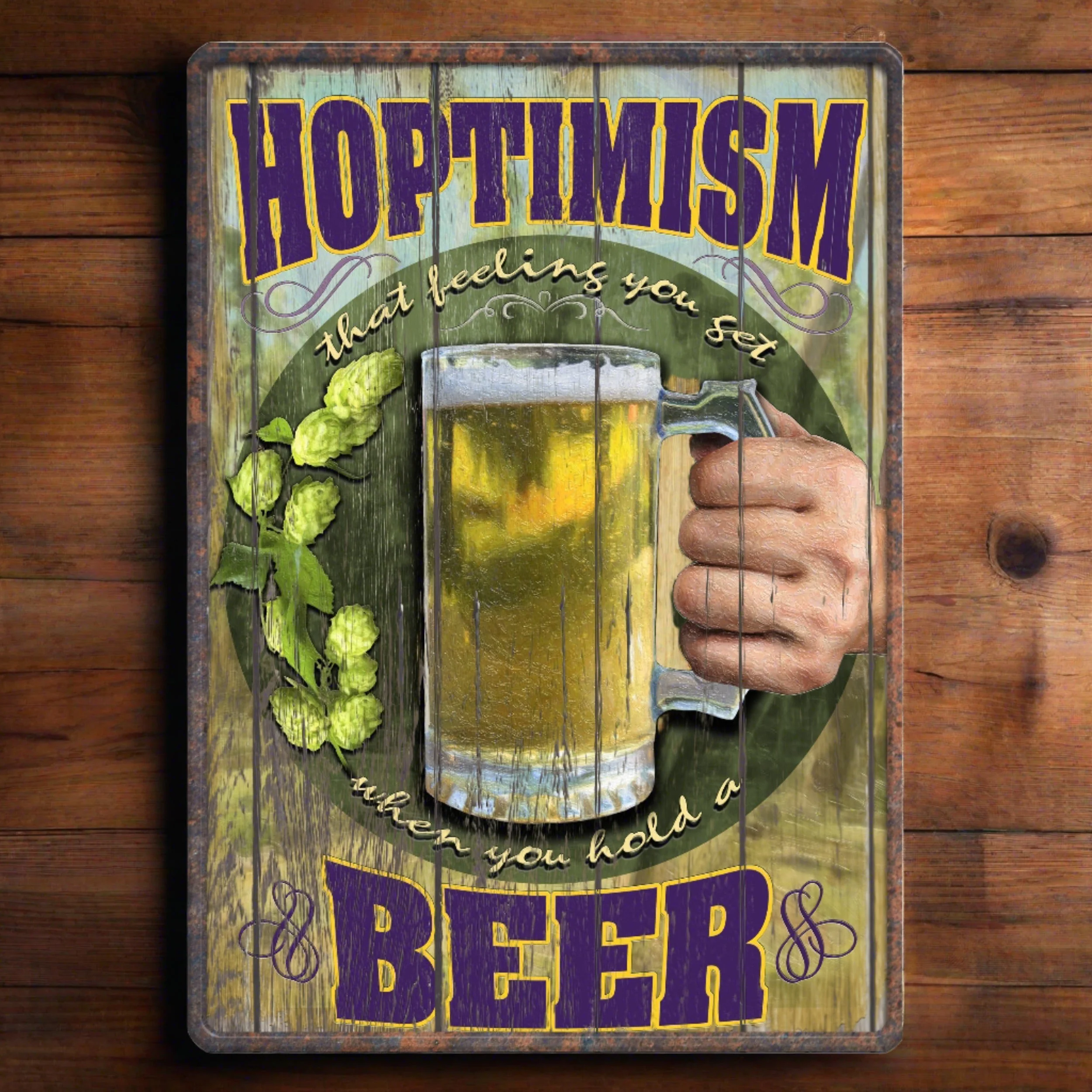Tin Sign 12in x 17in-Hoptimism Beer - Image 1