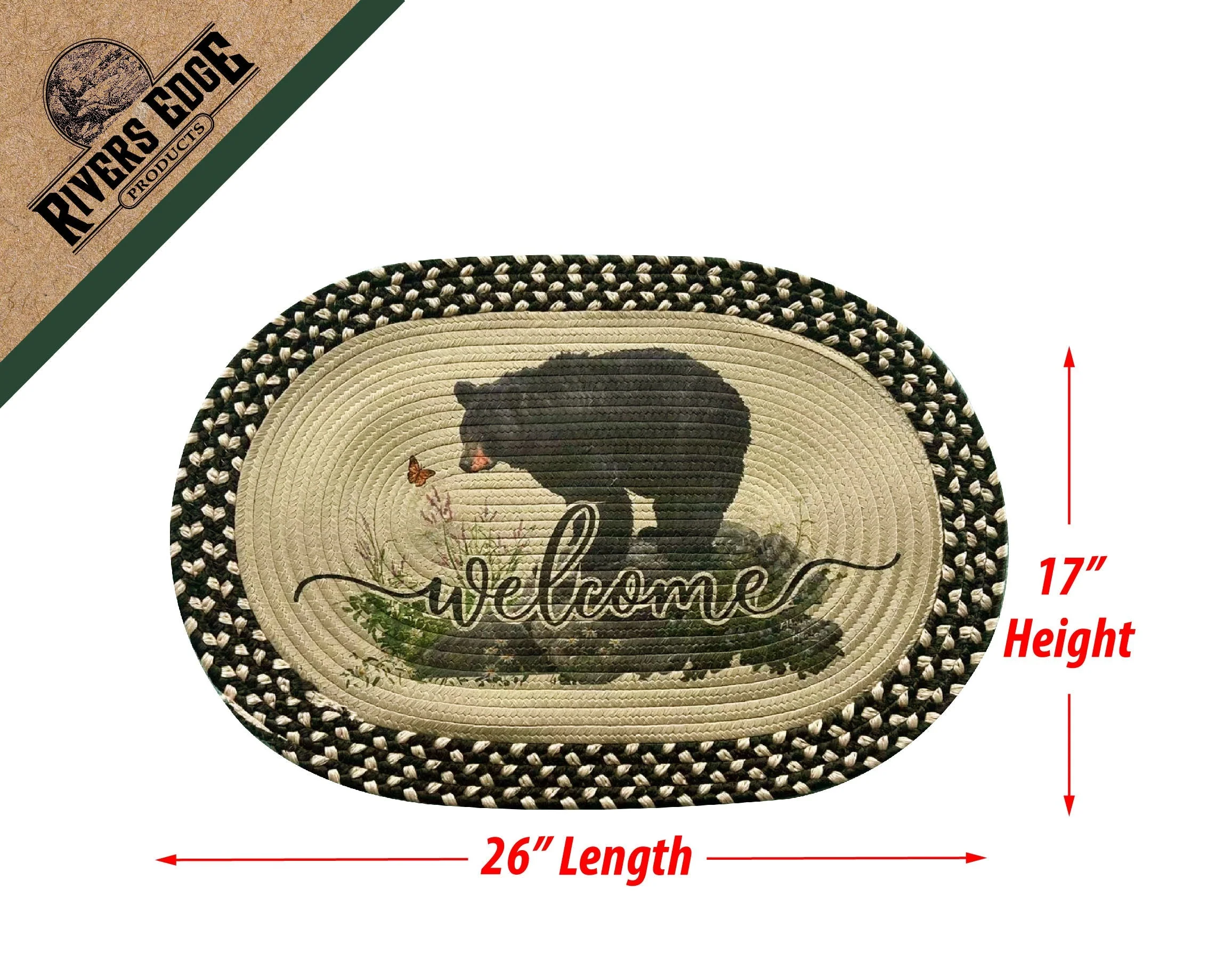 Braided Rug 26-inch Oval-Bear Butterfly Watching - Image 3