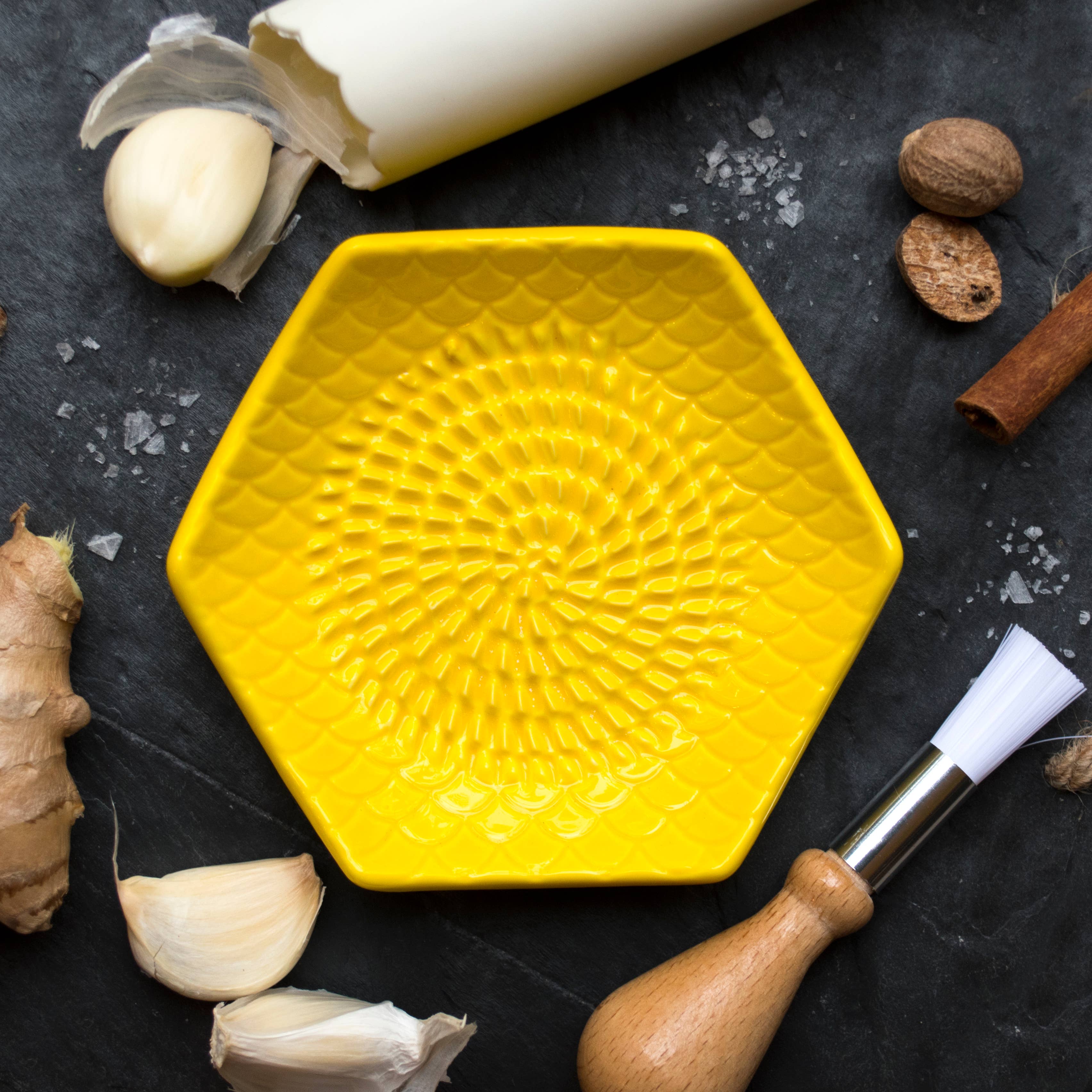 Lemon Yellow 3 Piece Set: Ceramic Grater, Peeler, Brush - Image 1