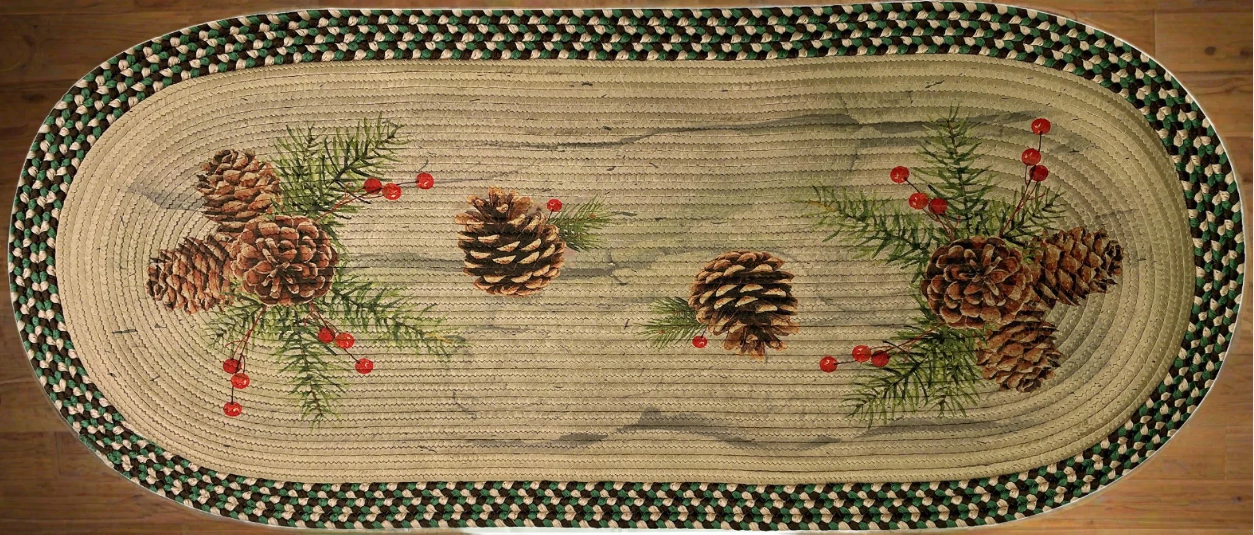 Braided Rug 48-inch Oval-Pine Cone and Berries - Image 1