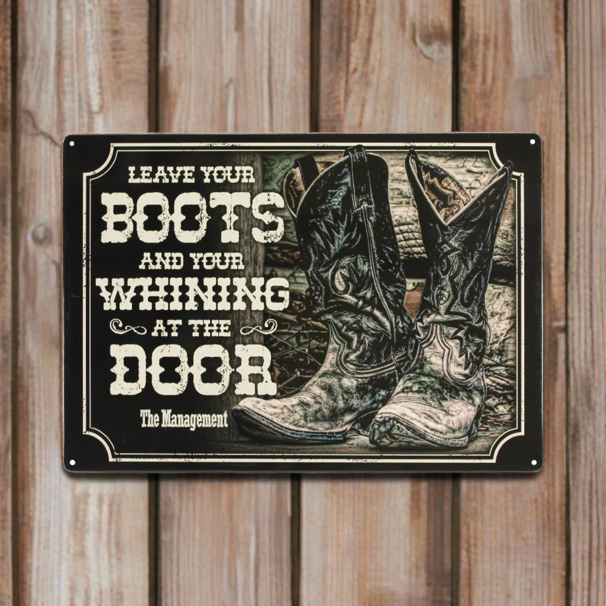 Tin Sign 12in x 17in-Boots and Whining at Door