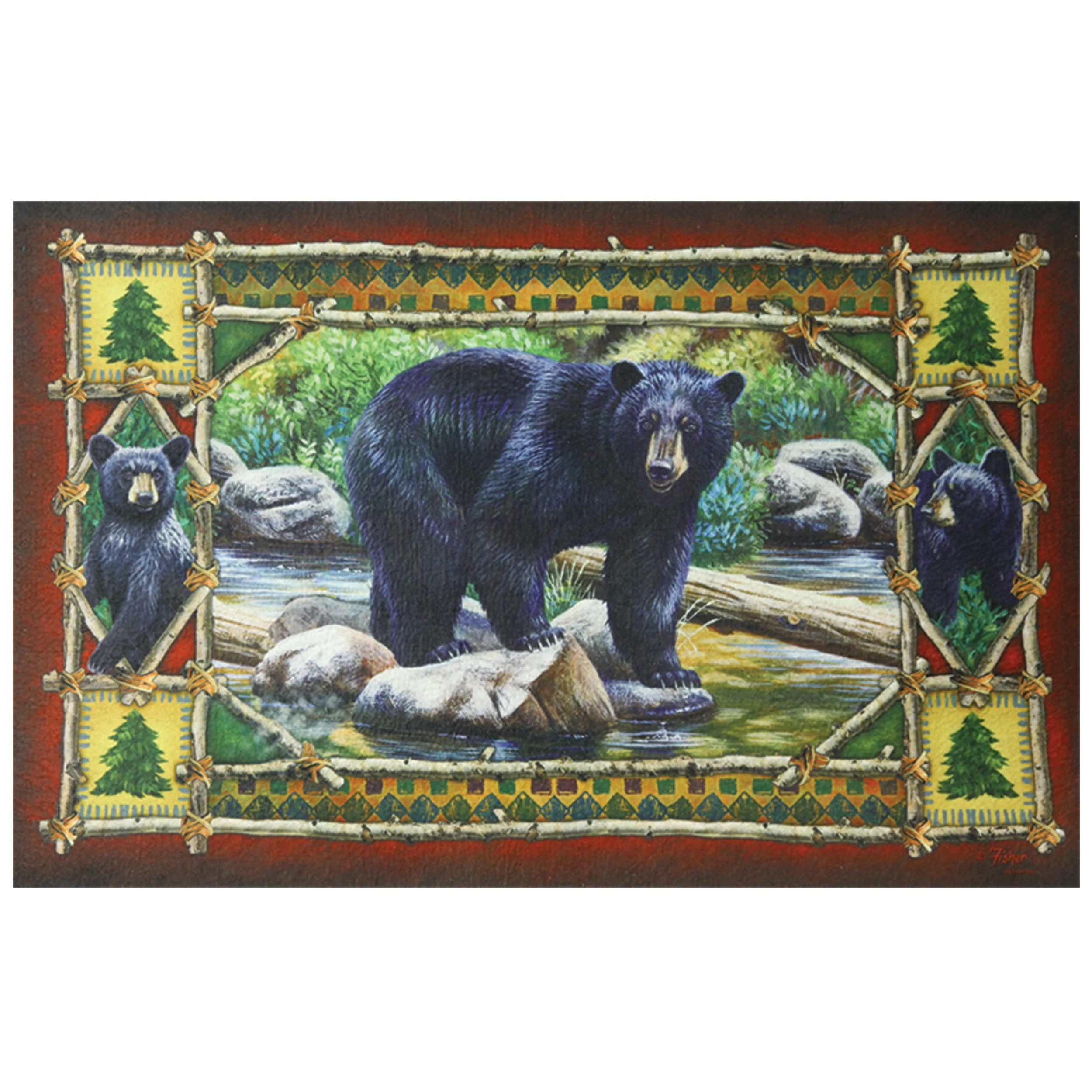 Door Mat Rubber 26in x 17in-Bear Scene - Image 1