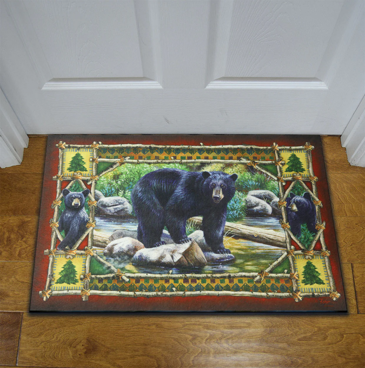 Door Mat Rubber 26in x 17in-Bear Scene - Image 3