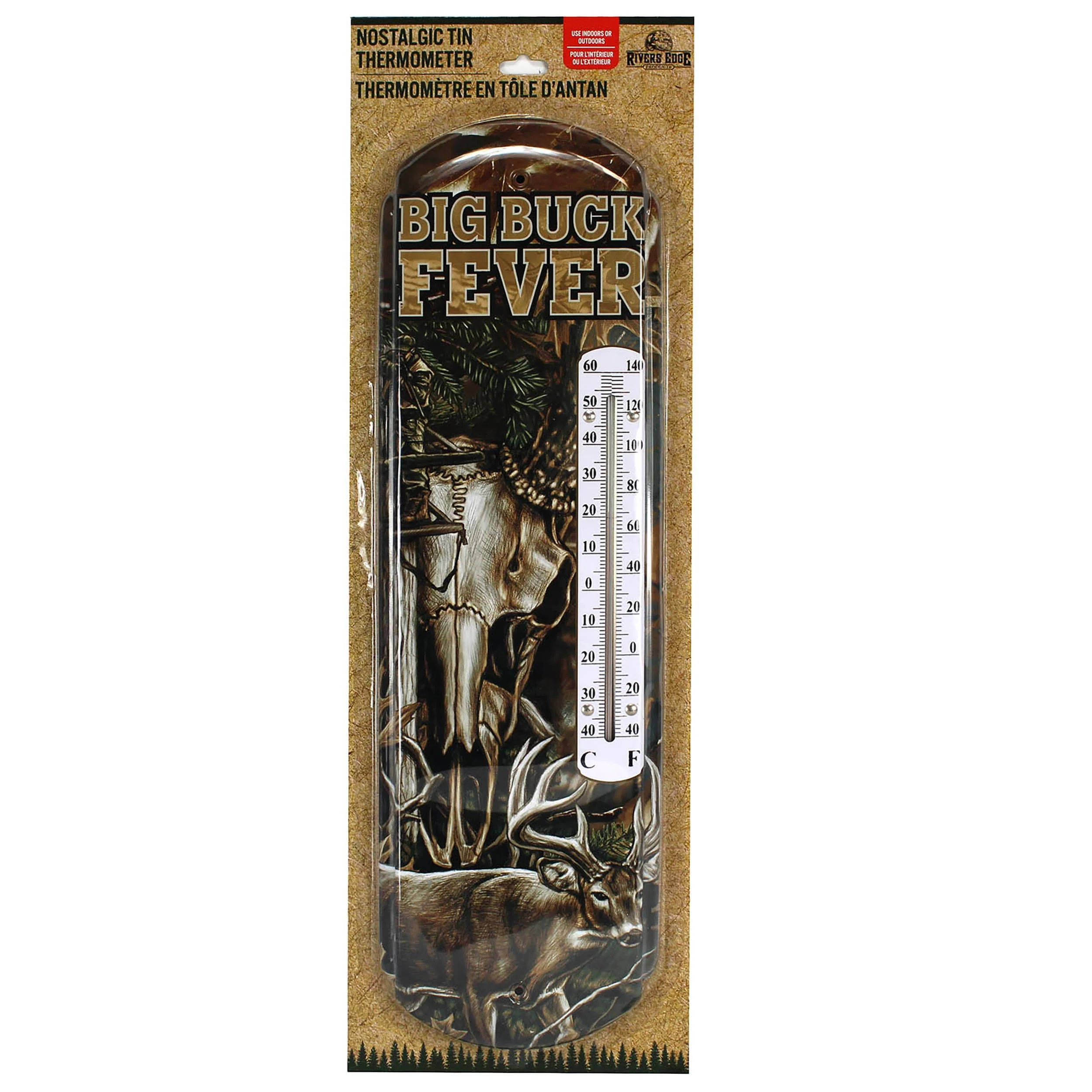 Tin Wall Thermometer, 17" x 5" UV Coated Indoor or Outdoor Thermometer, Home, Garage, or Kitchen Thermometer for Room Temperature, Novelty Temperature Gauge, Big Buck Fever - Image 3