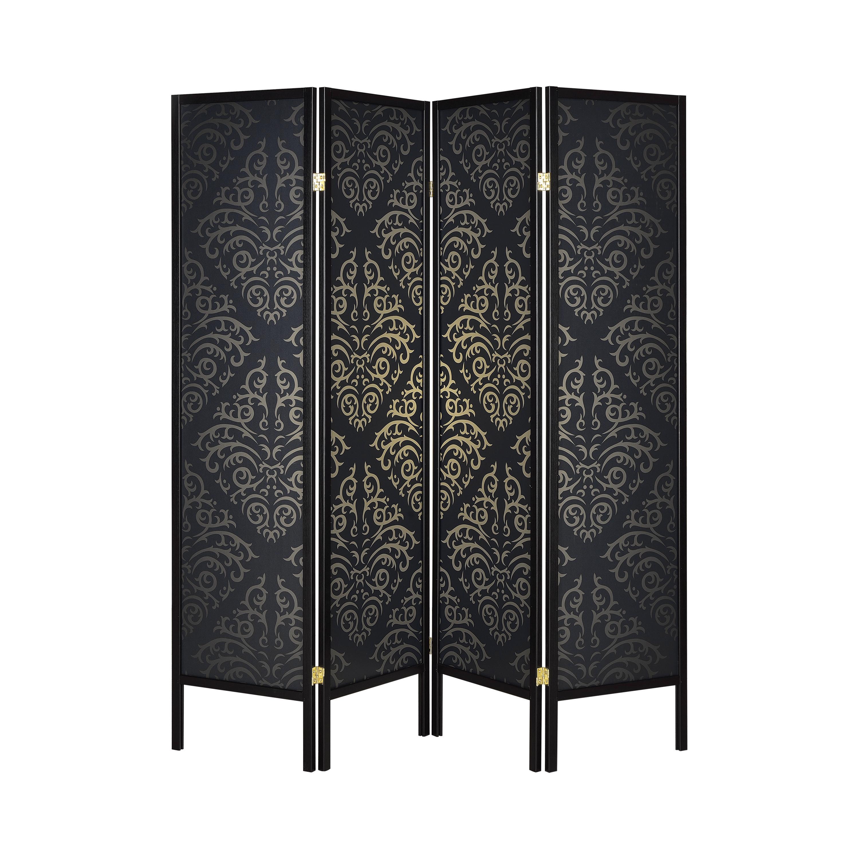 Coaster Furniture Haidera 901632 4-Panel Room Divider Folding Screen – Black Damask