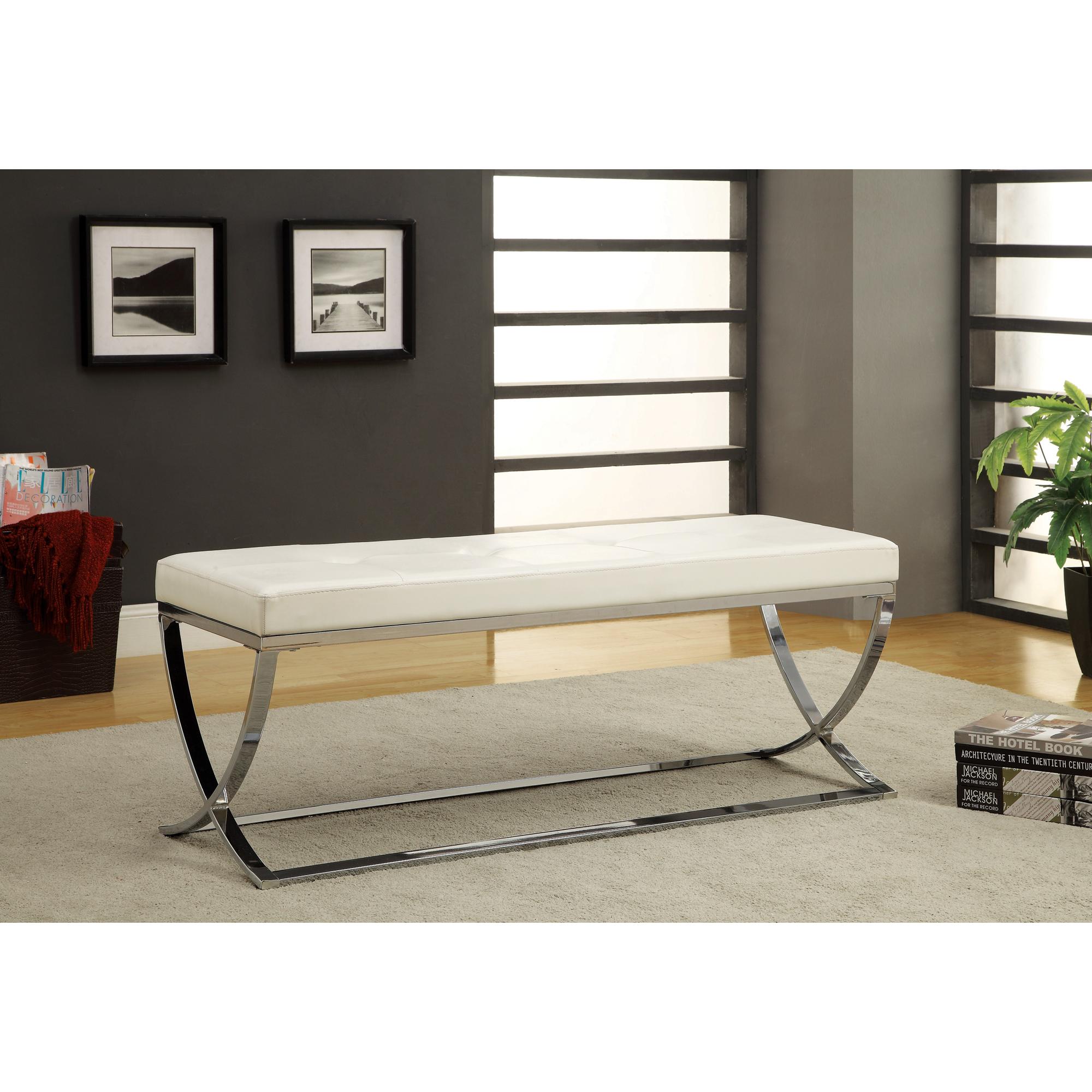 Coaster Furniture Walton 501157 Leatherette Upholstered Tufted Accent Bench - White - Image 2